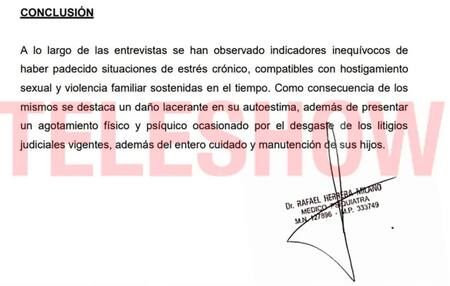 El informe psiquiátrico de Julieta Prandi. Foto: Teleshow.