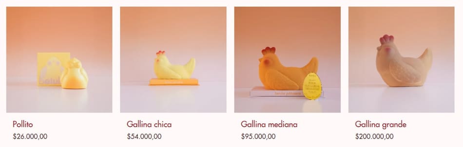 Las gallinas y los pollitos que diseño Betular Pâtisserie para Pascuas 2025. Foto: betular.com