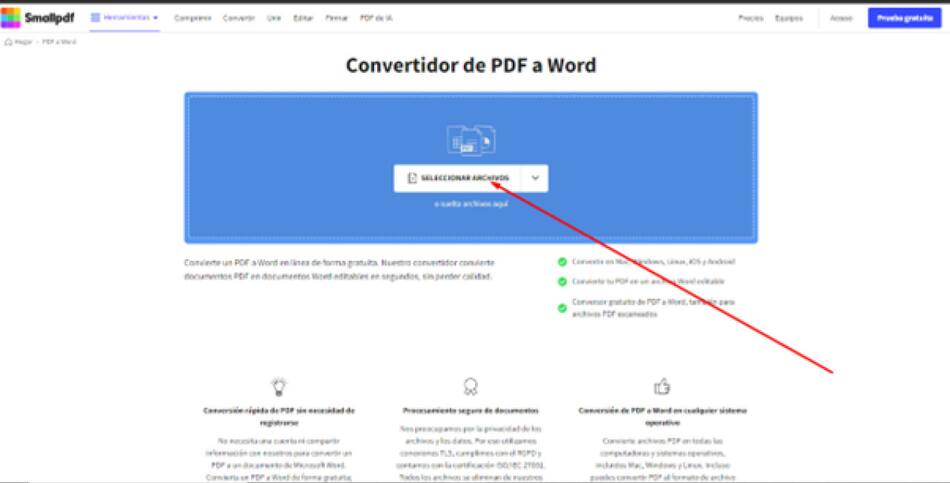 Paso a paso 3 SmallPDF. Captura de pantalla.