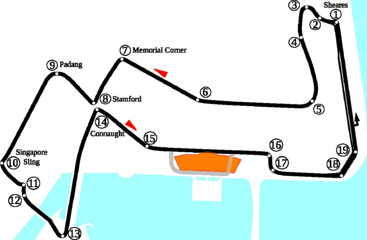El circuito Marina Bay de Singapur; Franco Colapinto. Foto: Wikipedia.