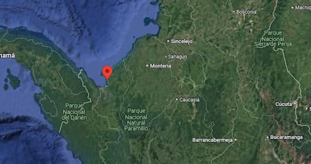 La ubicación geográfica de Necoclí, donde erupcionó el volcán de lodo de Colombia. Foto: Google maps.