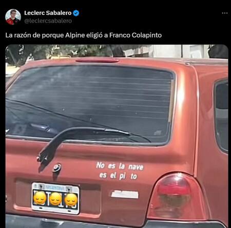 Los mejores memes sobre el arribo de Colapinto a Alpine. Foto: captura X
