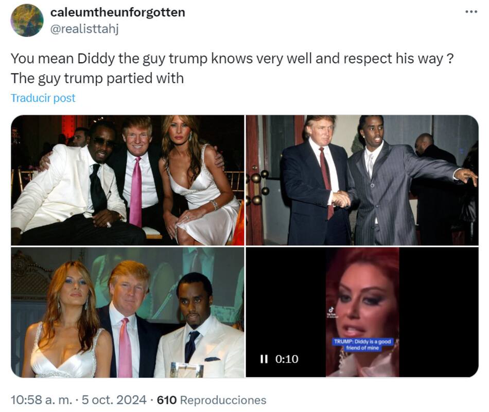 Donald Trump conocía a Diddy y tenían un vínculo. Foto: X/realisttahj