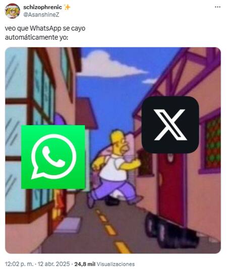 Memes sobre la caída de WhatsApp. Foto: X.