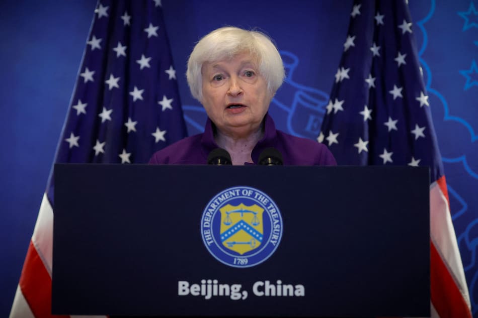 Yanet Yellen en conferencia de prensa tras su visita a China. Foto: Reuters.