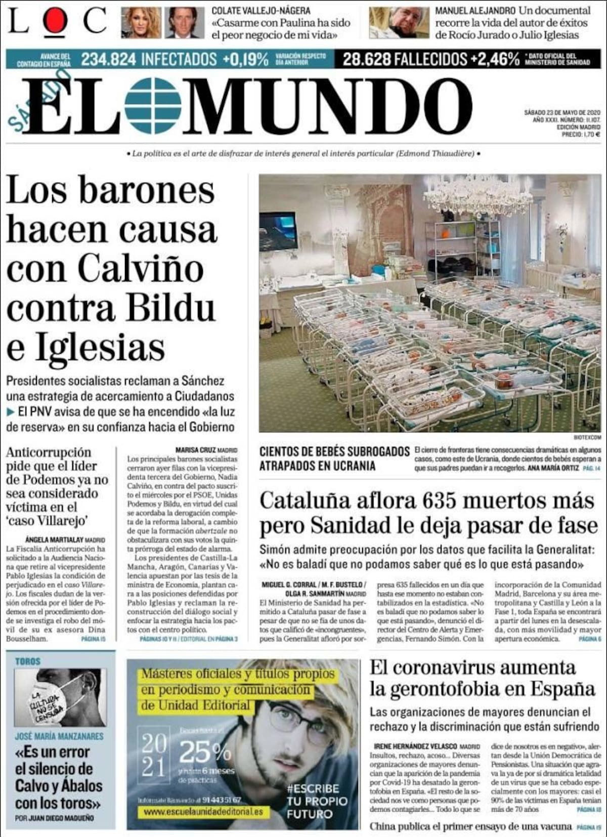 Tapas de diarios, El mundo, sábado 23 de mayo de 2020