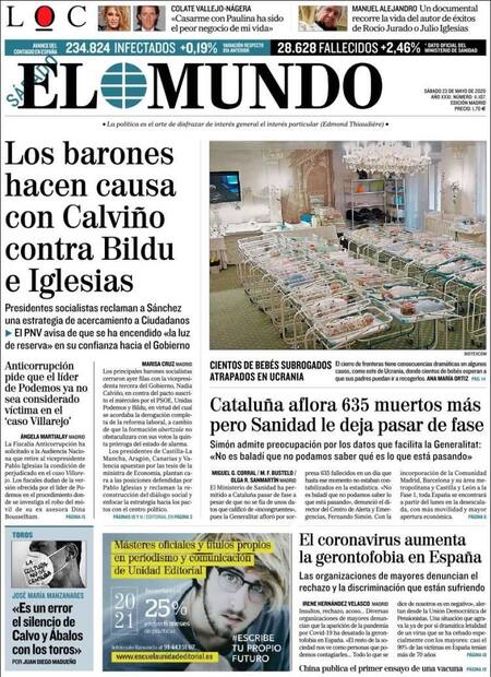 Tapas de diarios, El mundo, sábado 23 de mayo de 2020
