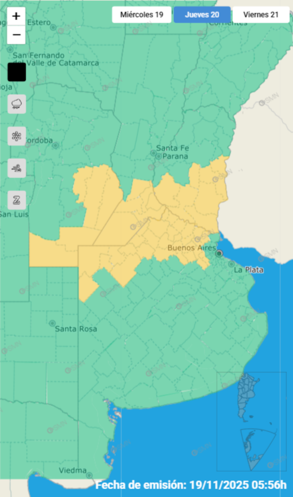 Alerta amarilla por tormentas en distintas localidades de Buenos Aires.