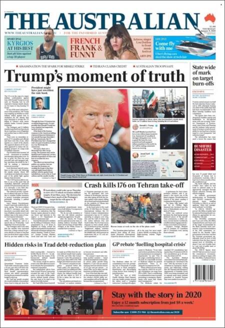 Tapas de diarios internacionales, The Australian jueves 9 de enero