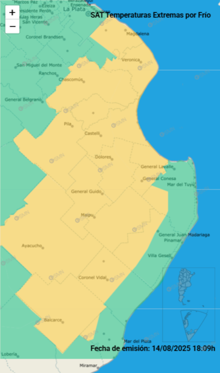 Alerta por frío extremo sobre distintas localidades de Buenos Aires.