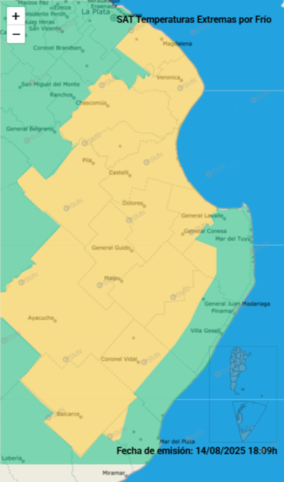 Alerta por frío extremo sobre distintas localidades de Buenos Aires.