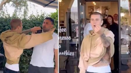 Justin Bieber se enfrentó a los fotógrafos que lo esperaban fuera de un local. Foto: captura video x17online.com