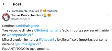 Tomás Dente criticó a Mirtha Legrand por cómo trató a Roberto García Moritán. Foto: X.