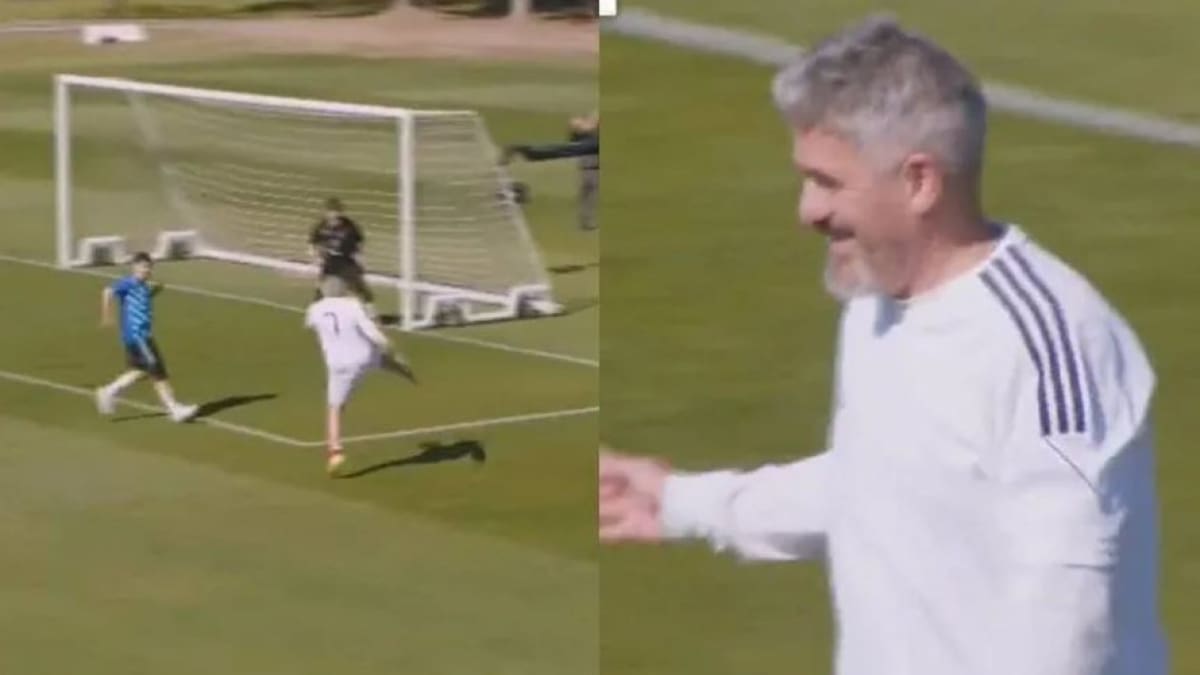 Ariel Ortega marcó un golazo en un partido de streamers. Foto: Gentileza TyC Sports.