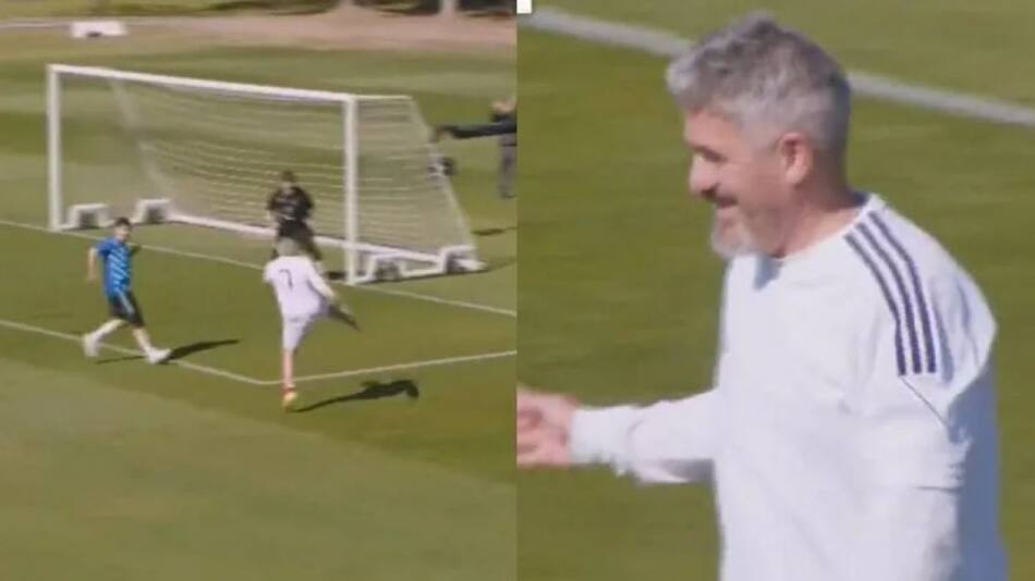 Ariel Ortega marcó un golazo en un partido de streamers. Foto: Gentileza TyC Sports.