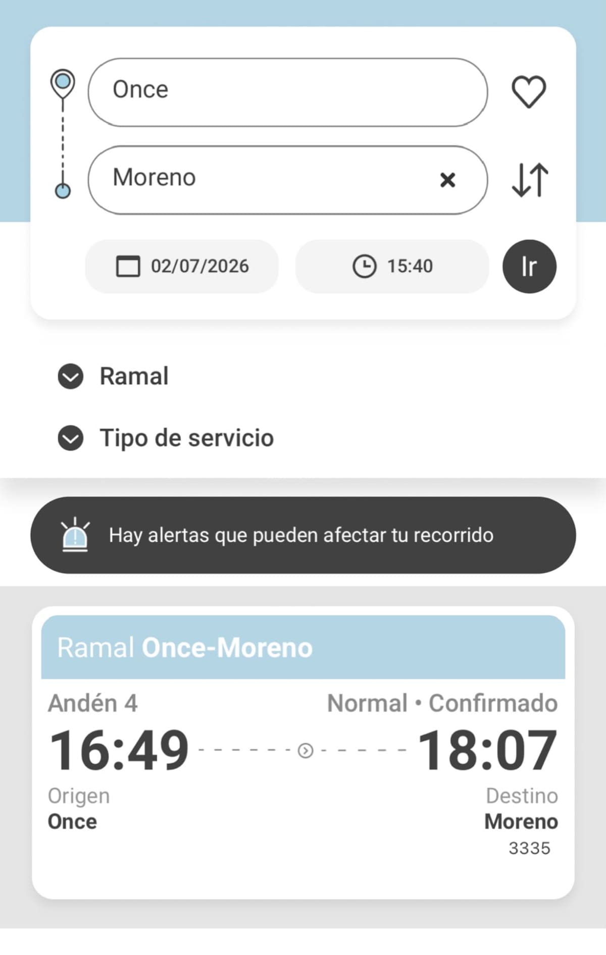 Servicio reducido del Tren Sarmiento.