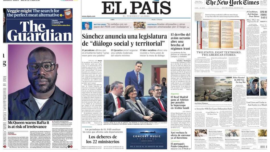 Tapas de diarios del mundo, Diario 26, lunes 13 de enero de 2020
