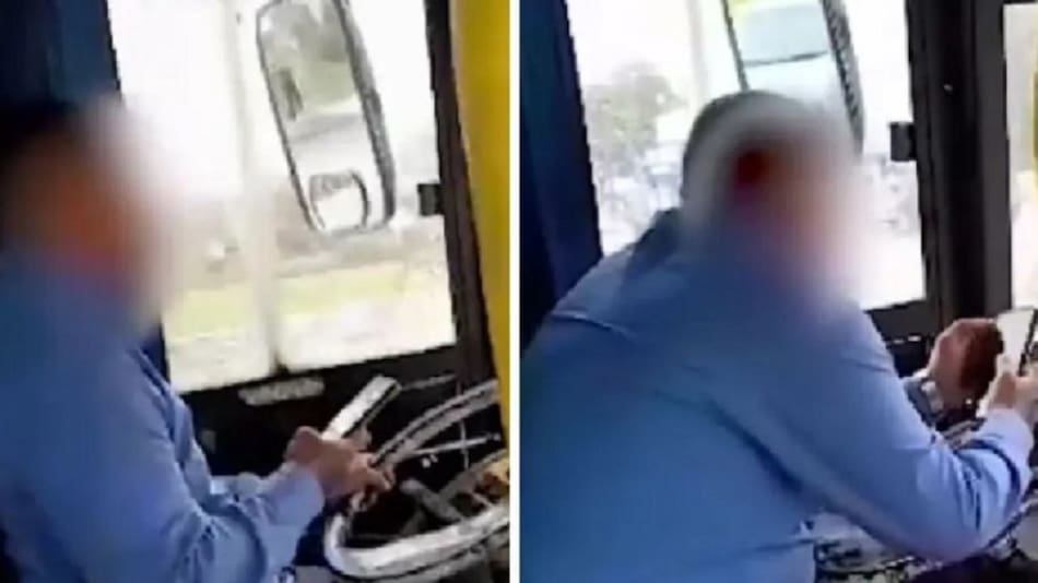 Colectivero manejaba usando su celular. Foto: captura de video.