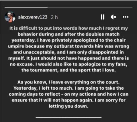 Pedido de disculpas de Alexander Zverev