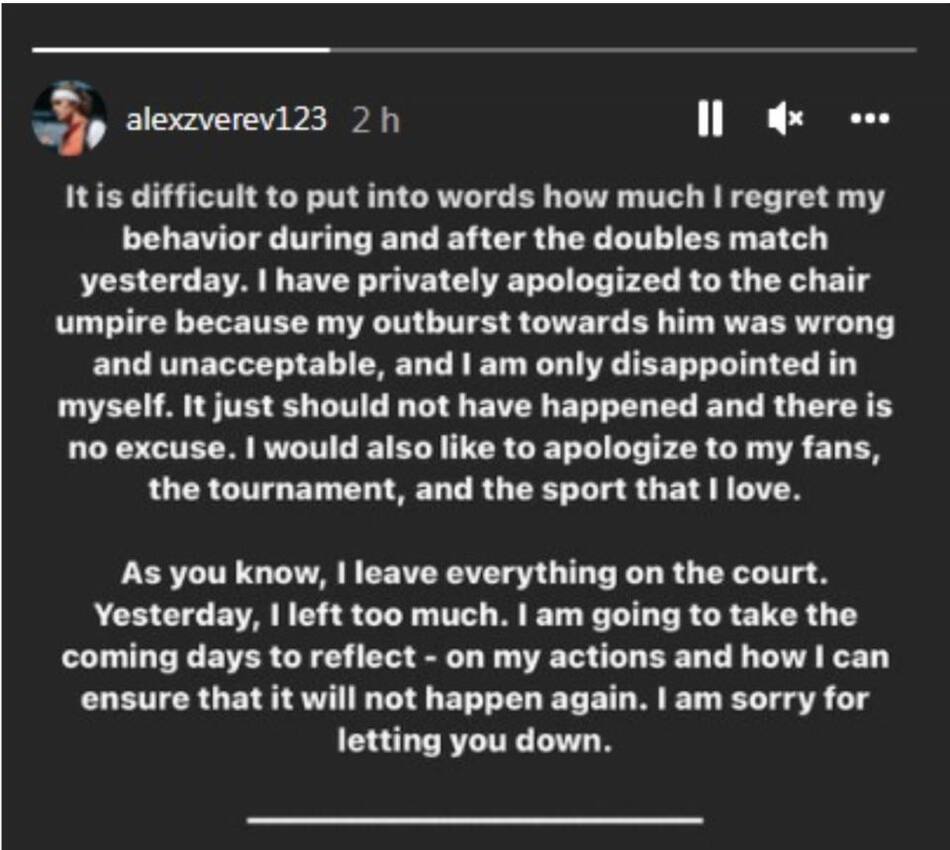 Pedido de disculpas de Alexander Zverev