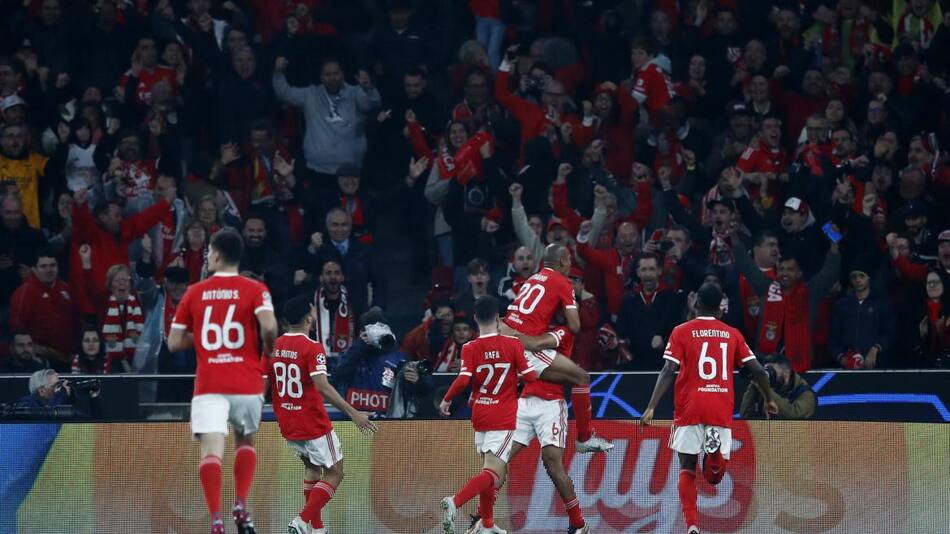 Festejo del Benfica ante el Brujas por la Champions League. Foto: REUTERS.