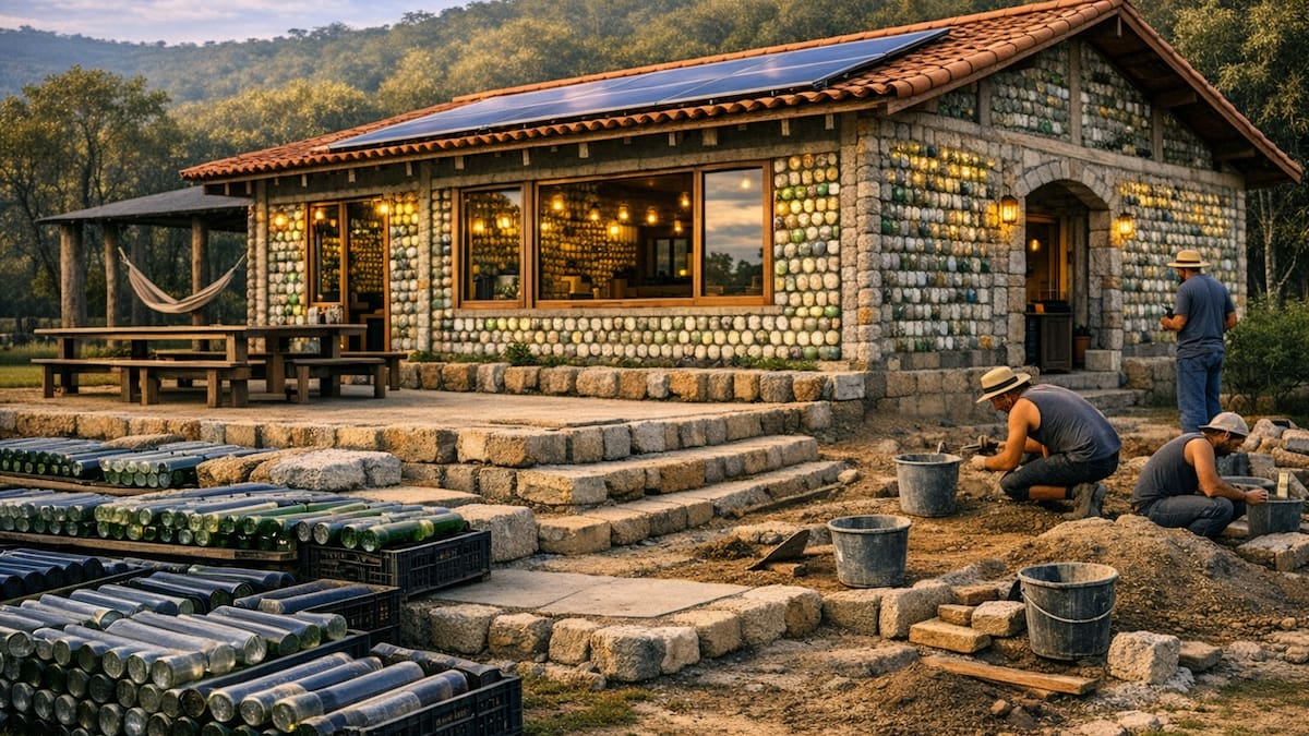 Hito ecológico en Sudamérica: construyen una casa de 7 habitaciones con 8.000 botellas de vidrio recicladas en tiempo récord