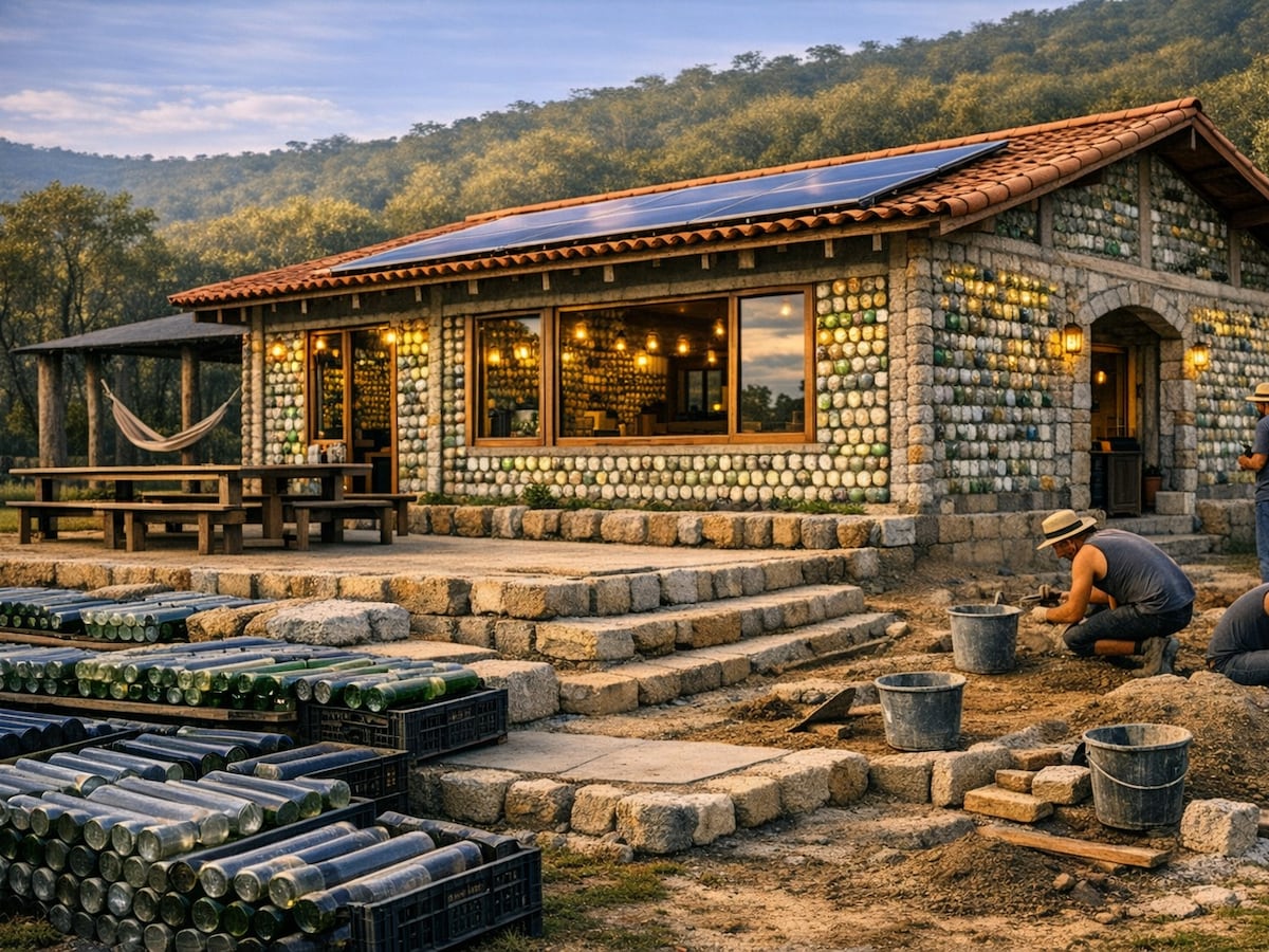 Hito ecológico en Sudamérica: construyen una casa de 7 habitaciones con 8.000 botellas de vidrio recicladas en tiempo récord