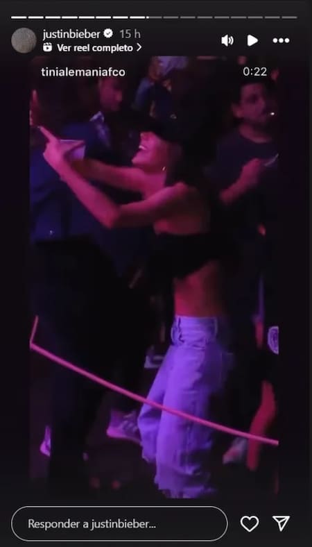 Justin Bieber sorprende al republicar video de Tini Stoessel bailando "Baby" en sus historias de Instagram.