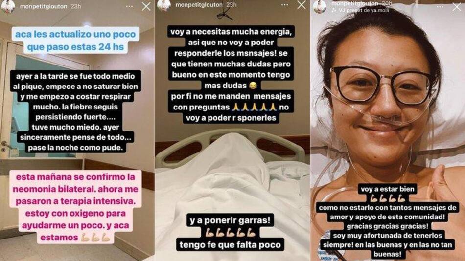 Publicaciones de Karina Gao durante su internación