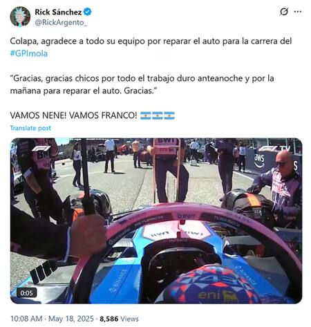 Los mejores memes de Franco Colapinto. Fotos: X.