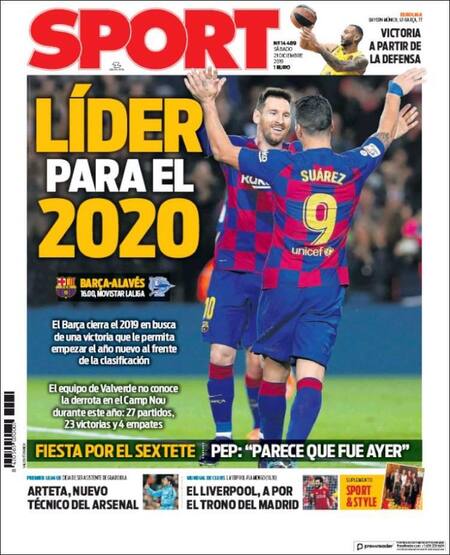Tapas de diarios, Sport, sábado 21 de diciembre de 2019