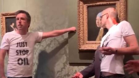 Vandalización de “La joven de la perla” de Vermeer en Países Bajos. Foto: NA.