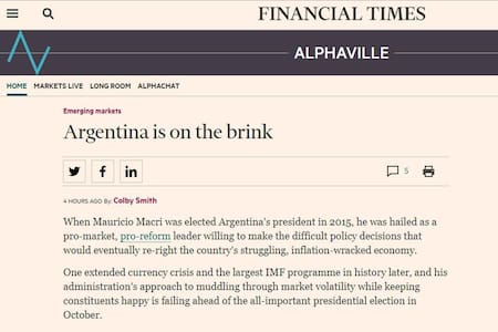 Nota del diario británico Financial Times sobre la crisis económica argentina