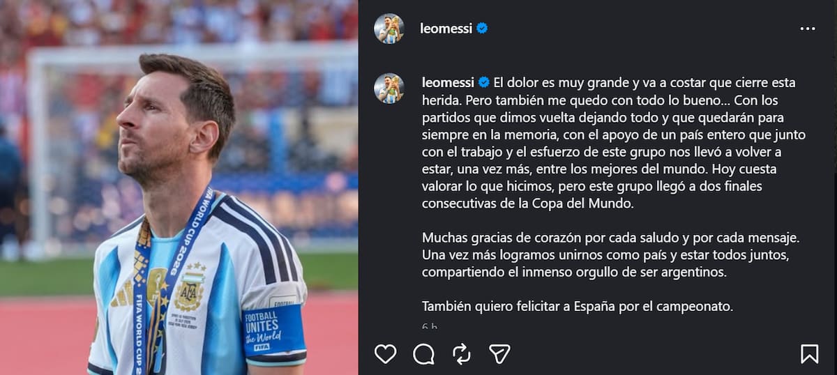 Mensaje en las redes sociales tras la final del Mundial.
