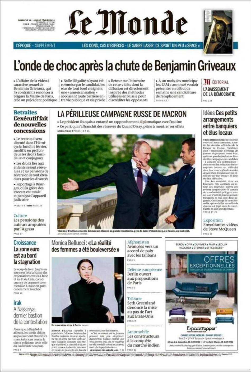 Tapas de diarios, Le Monde lunes 17 de febrero de 2020