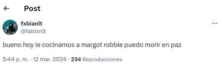 El comentario en redes del cocinero del lugar donde fue Margot. Foto: X.