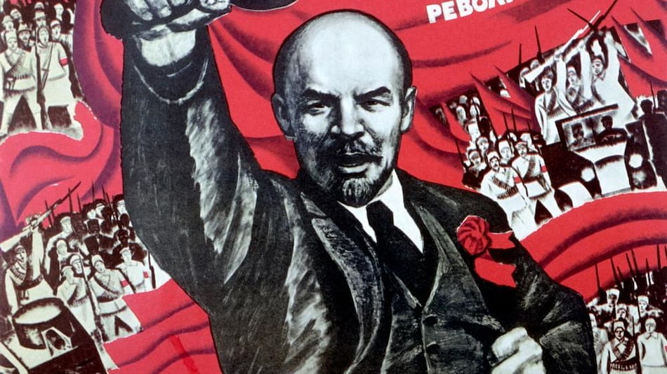 La revolución rusa, propaganda bolchevique con la imagen de Lenin.