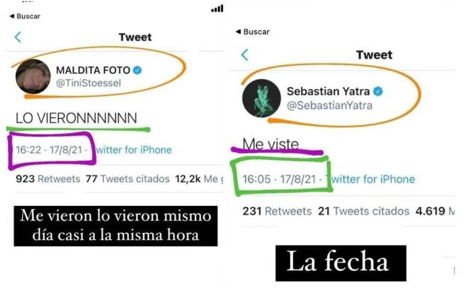 Mensajes entre Sebastián Yatra y Tini Stoessel