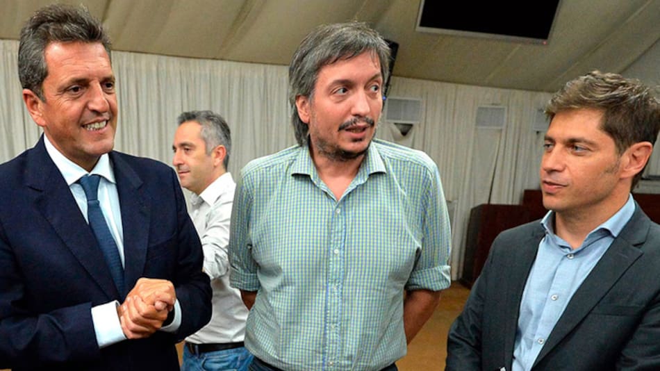 Sergio Massa, Máximo Kirchner y Axel Kicillof.