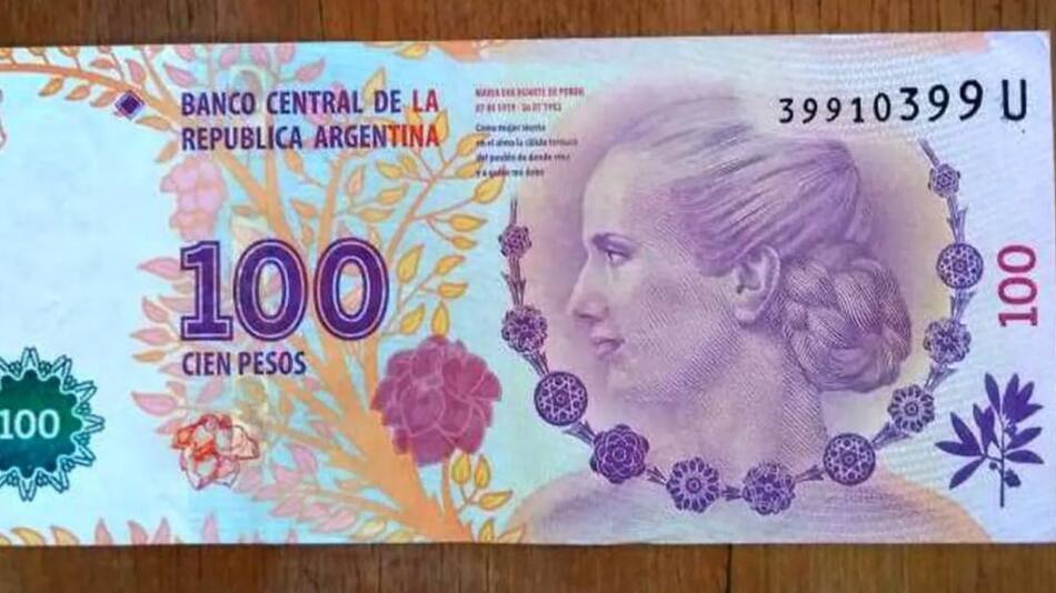 Billete de $100 pesos de Evita comprado por coleccionista