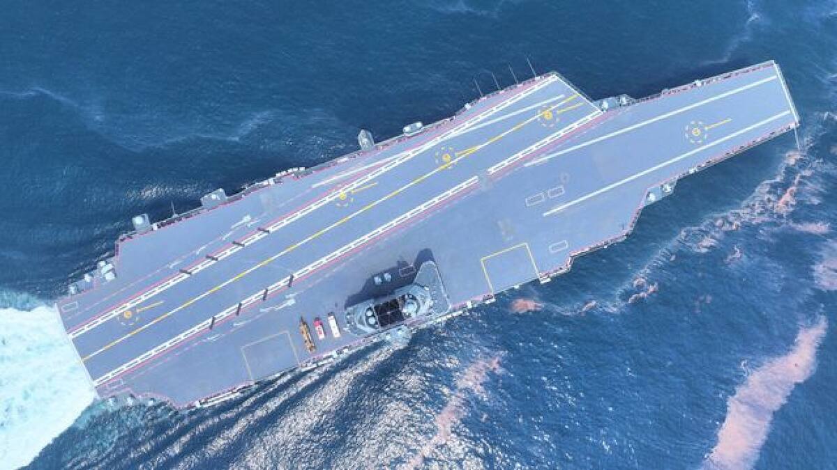 El Fujian durante las pruebas. Foto: Ministerio de Defensa de China