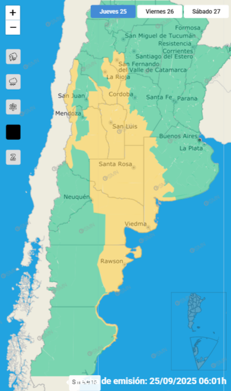 Alerta por vientos en 11 provincias de Argentina.