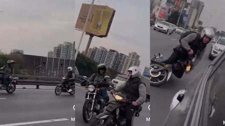 Insólita pelea entre motoqueros en plena General Paz. Fotos: Capturas.