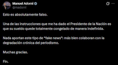 El mensaje de Manuel Adorni.