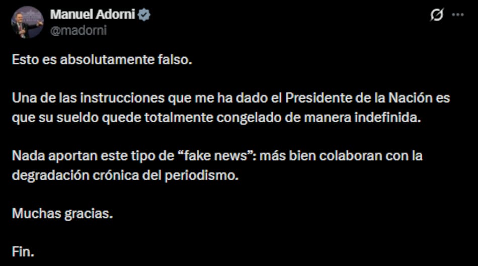 El mensaje de Manuel Adorni.