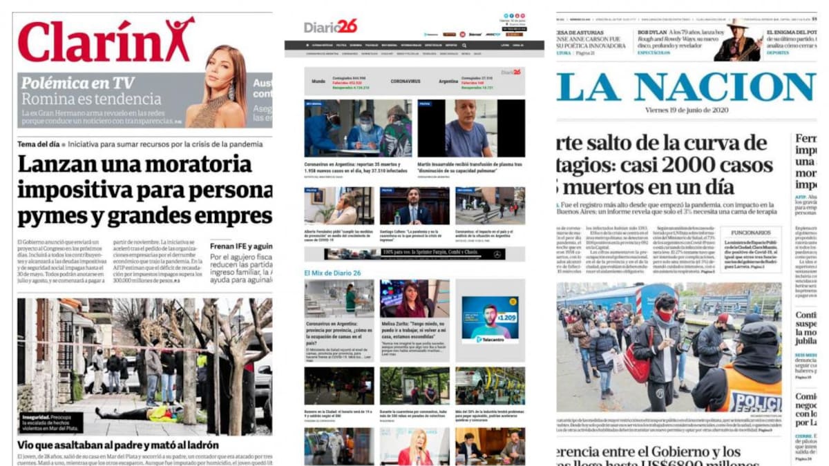 Tapas de diarios, viernes 19 de junio de 2020