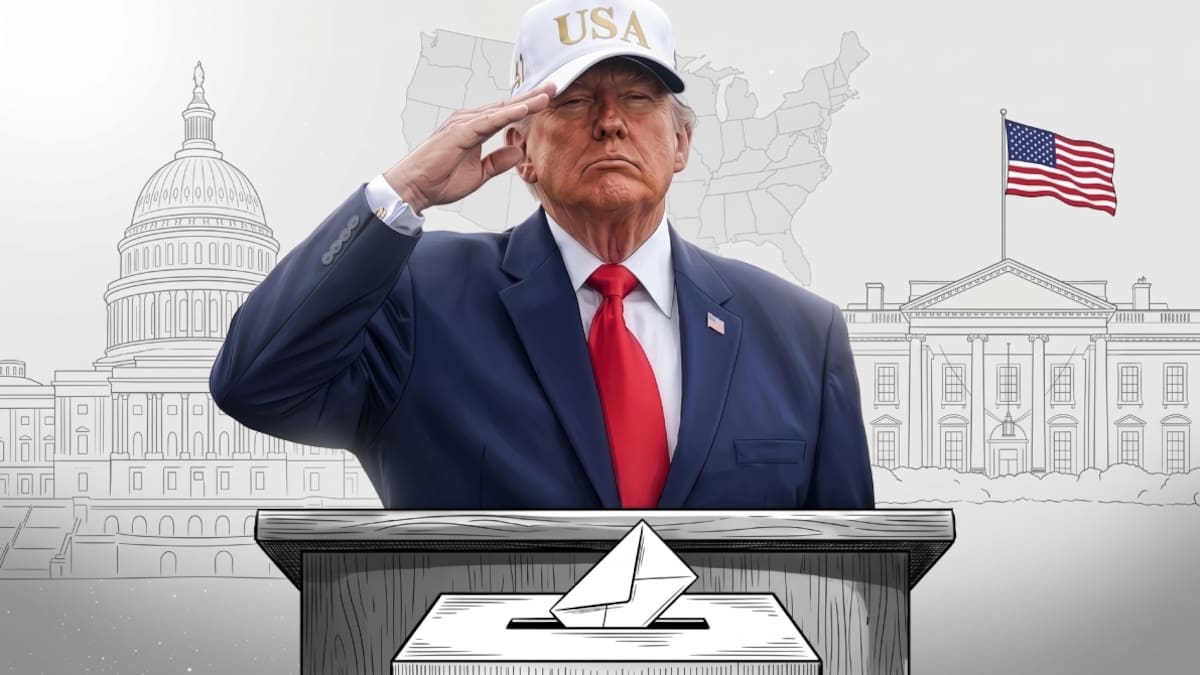 Collage de Donald Trump, el Capitolio, la Casa Blanca y una urna de votación para las mdterms.