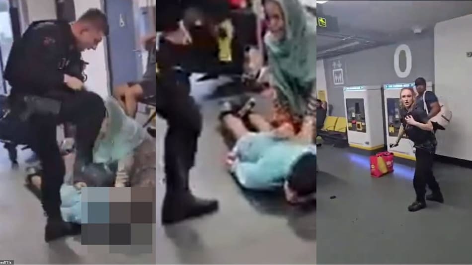 Suspenden a un policía por patear a una persona en el aeropuerto de Mánchester. Foto: X.