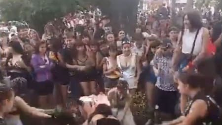 Batalla campal entre estudiantes secundarios que celebraban el fin de curso. Foto: captura