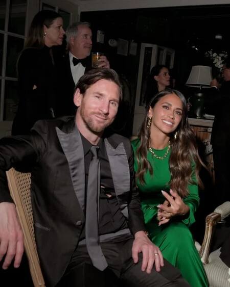 Messi y Antonela en el cumpleaños de David Beckham. Fuente: NA